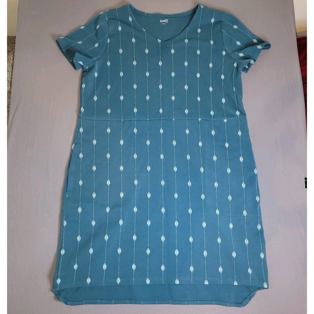 Duluth Trading Co Blue Dress with White Pattern